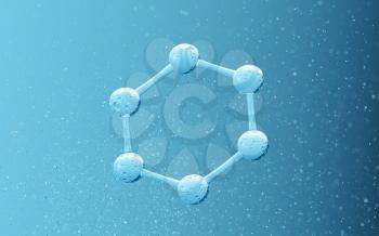 Chemical molecule with blue background, 3d rendering. Computer digital drawing.