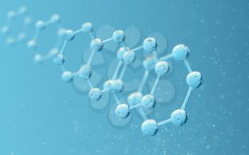 Chemical molecule with blue background, 3d rendering. Computer digital drawing.