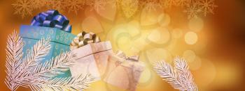 Christmas gift on defocused lights background 