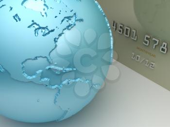 Payment concept. Credit card with a world map.