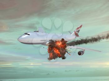 Airplane with an explotion in the sky