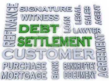 3d image Debt settlement  issues concept word cloud background