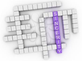 3d image Sincerity word cloud concept