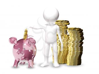 3d illustration of a man with piggy bank