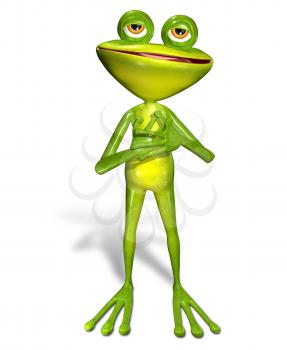 3d illustration merry green frog with big eyes