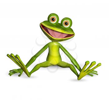 3d illustration merry green frog with big eyes