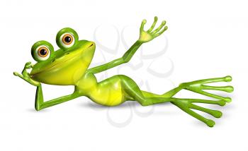 3d illustration merry green frog with big eyes