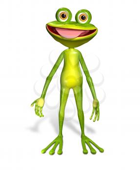 3d illustration merry green frog with big eyes