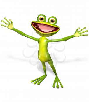 3d illustration merry green frog with big eyes