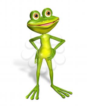 3d illustration merry green frog with big eyes