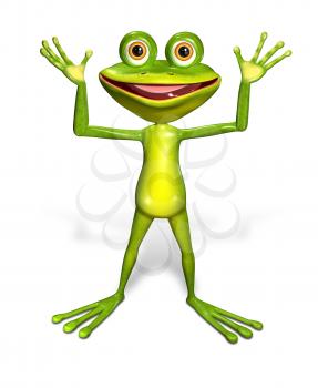 3d illustration merry green frog with big eyes