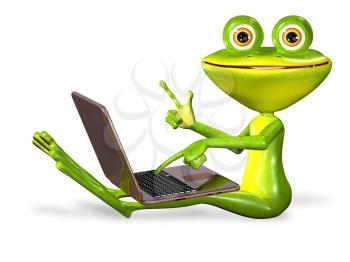 3d illustration merry green frog with notebook