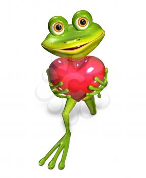 illustration merry green frog with red heart