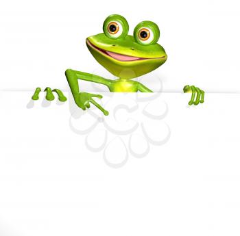 illustration merry green frog and white background