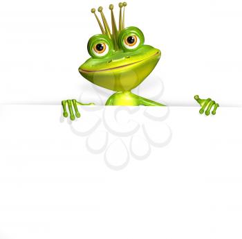 illustration merry green frog and white background