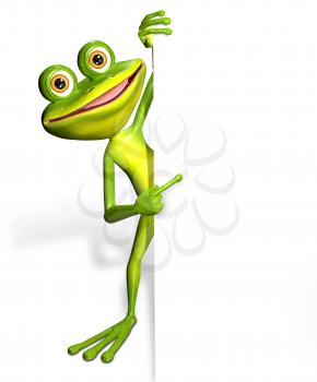 illustration merry green frog and white background