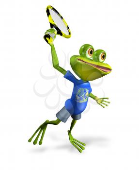 Royalty Free Clipart Image of a Frog Playing Tennis