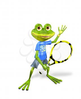 Royalty Free Clipart Image of a Frog Playing Tennis