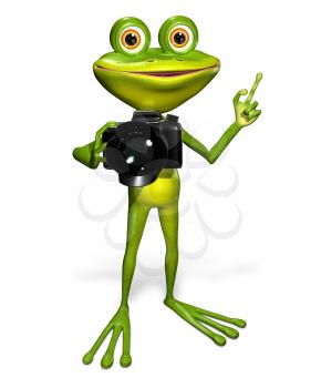 Royalty Free Clipart Image of a Frog Holding a Camera