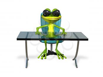 Royalty Free Clipart Image of a Frog Sitting at a Desk