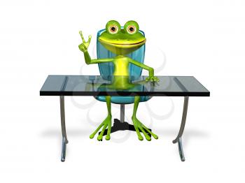 Royalty Free Clipart Image of a Frog Sitting at a Desk