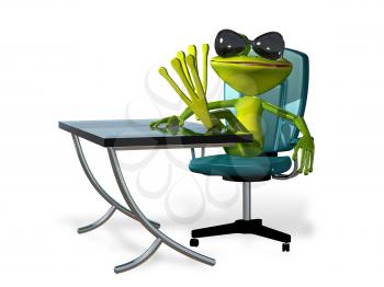 Royalty Free Clipart Image of a Frog Sitting at a Desk