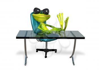 Royalty Free Clipart Image of a Frog Sitting at a Desk