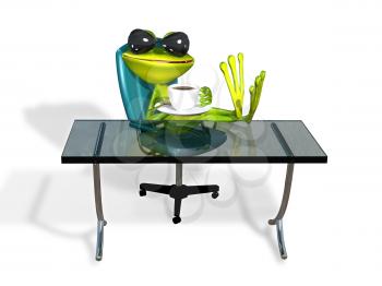 Royalty Free Clipart Image of a Frog Sitting at a Desk