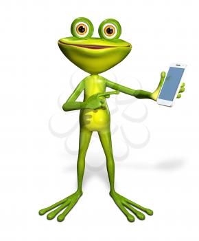 Royalty Free Clipart Image of a Frog Holding a Cellphone