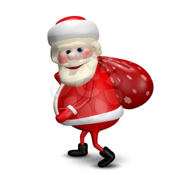 3D Illustration of Santa Claus with a Red Bag