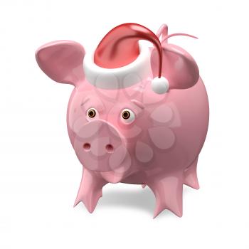 3D Illustration of a New Year Pig in a Cap on White Background