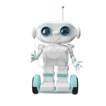 3d Illustration White Robot on Scooter on a Transparent Background