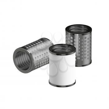 3d illustration Metallic Chrome Plated Industrial Part Filter