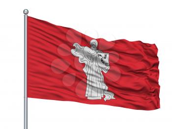 Zhodzina City Flag On Flagpole, Country Belarus, Isolated On White Background, 3D Rendering