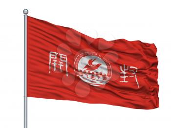 Kaifeng City Flag On Flagpole, Country China, Isolated On White Background, 3D Rendering