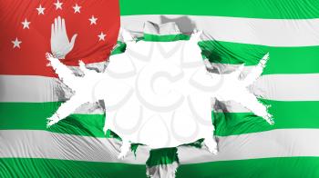 Abkhazia flag with a big hole, white background, 3d rendering