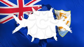 Anguilla flag with a big hole, white background, 3d rendering