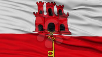 Closeup Gibraltar Flag, Waving in the Wind, High Resolution