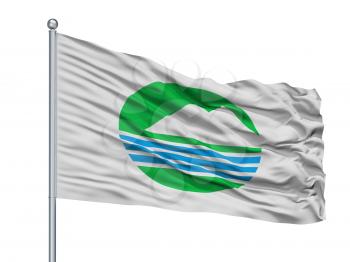 Chikusei City Flag On Flagpole, Country Japan, Ibaraki Prefecture, Isolated On White Background