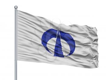 Fuchu City Flag On Flagpole, Country Japan, Hiroshima Prefecture, Isolated On White Background