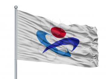 Fukaya City Flag On Flagpole, Country Japan, Saitama Prefecture, Isolated On White Background