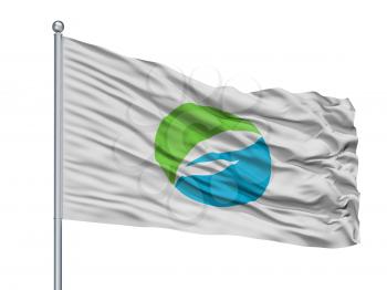 Fukuroi City Flag On Flagpole, Country Japan, Shizuoka Prefecture, Isolated On White Background