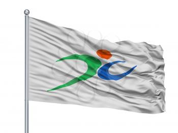 Fukutsu City Flag On Flagpole, Country Japan, Fukuoka Prefecture, Isolated On White Background