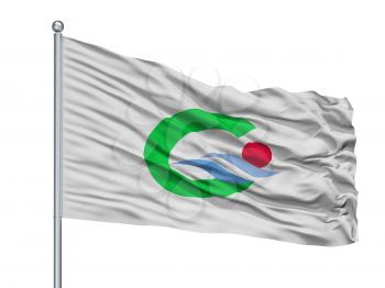 Goto City Flag On Flagpole, Country Japan, Nagasaki Prefecture, Isolated On White Background