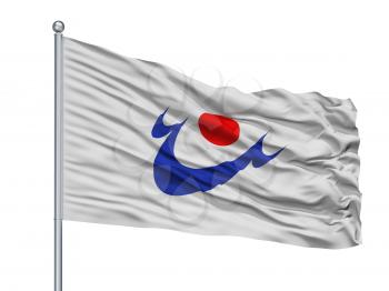 Hioki City Flag On Flagpole, Country Japan, Kagoshima Prefecture, Isolated On White Background