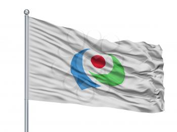 Iwata City Flag On Flagpole, Country Japan, Shizuoka Prefecture, Isolated On White Background