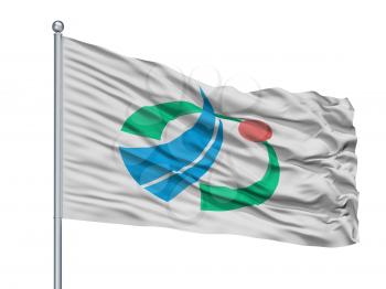 Kama City Flag On Flagpole, Country Japan, Fukuoka Prefecture, Isolated On White Background