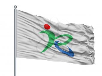 Kobayashi City Flag On Flagpole, Country Japan, Miyazaki Prefecture, Isolated On White Background