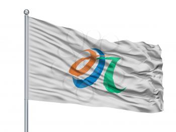 Minamikyushu City Flag On Flagpole, Country Japan, Kagoshima Prefecture, Isolated On White Background