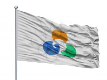 Minamisoma City Flag On Flagpole, Country Japan, Fukushima Prefecture, Isolated On White Background